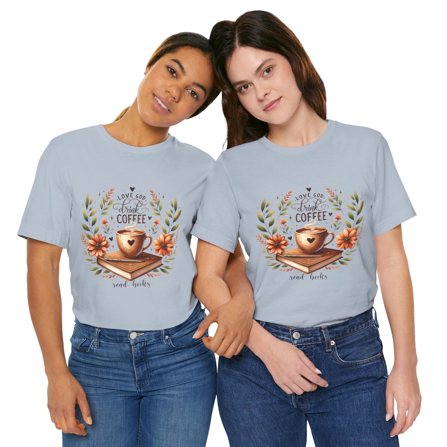 Love God, Drink Coffee, Read Books Tee | Fall Watercolor Books & Coffee Graphic Shirt