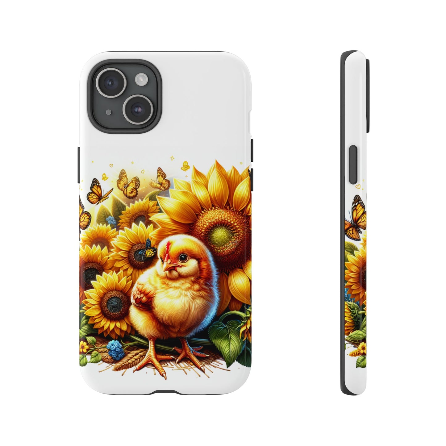 Cute Chicken With Sunflowers and Butterflies Phone Case