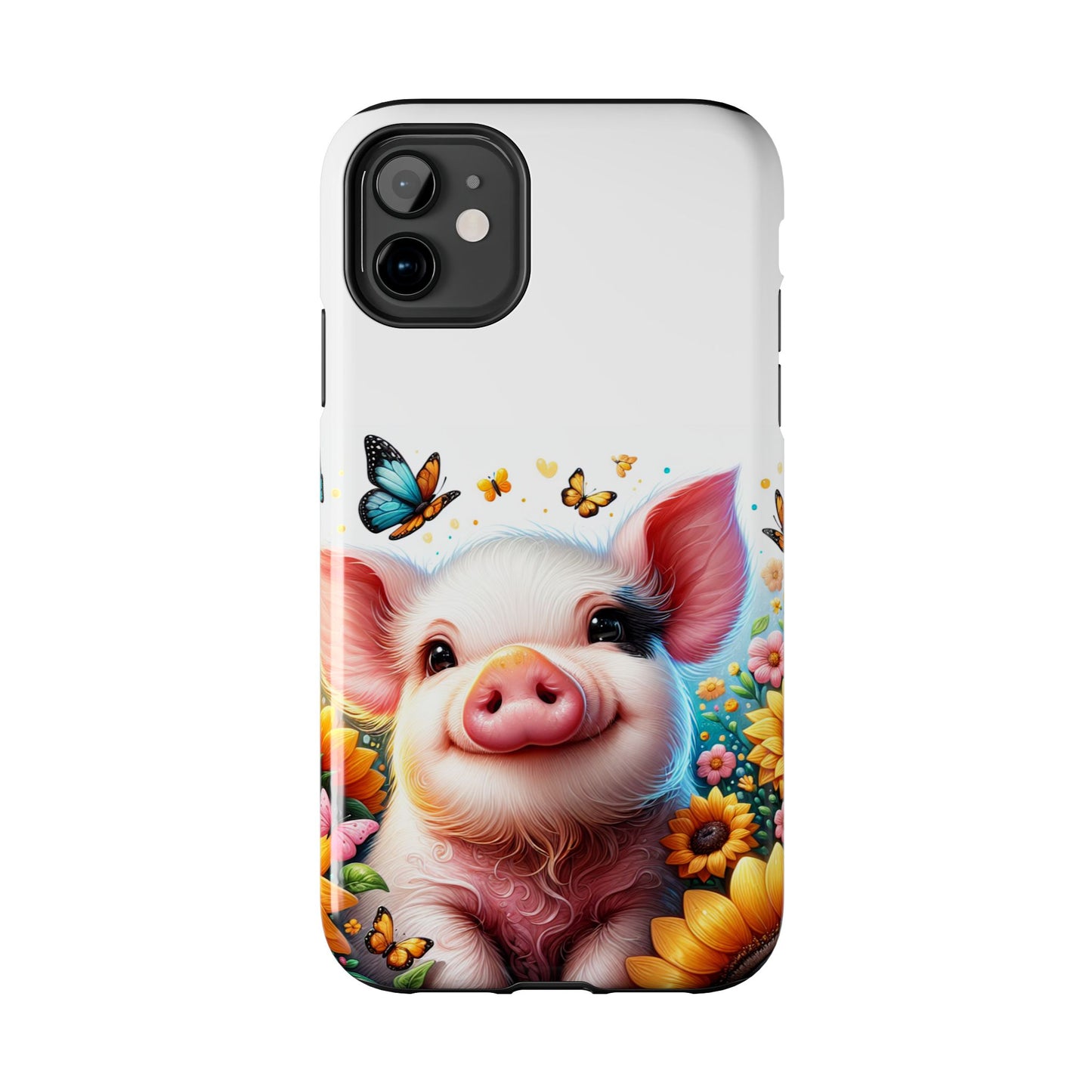 Cute Pig Surrounded With Sunflowers and Butterflies Phone Case