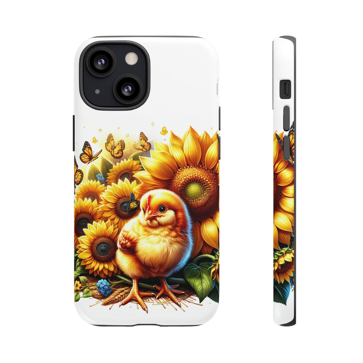 Cute Chicken With Sunflowers and Butterflies Phone Case