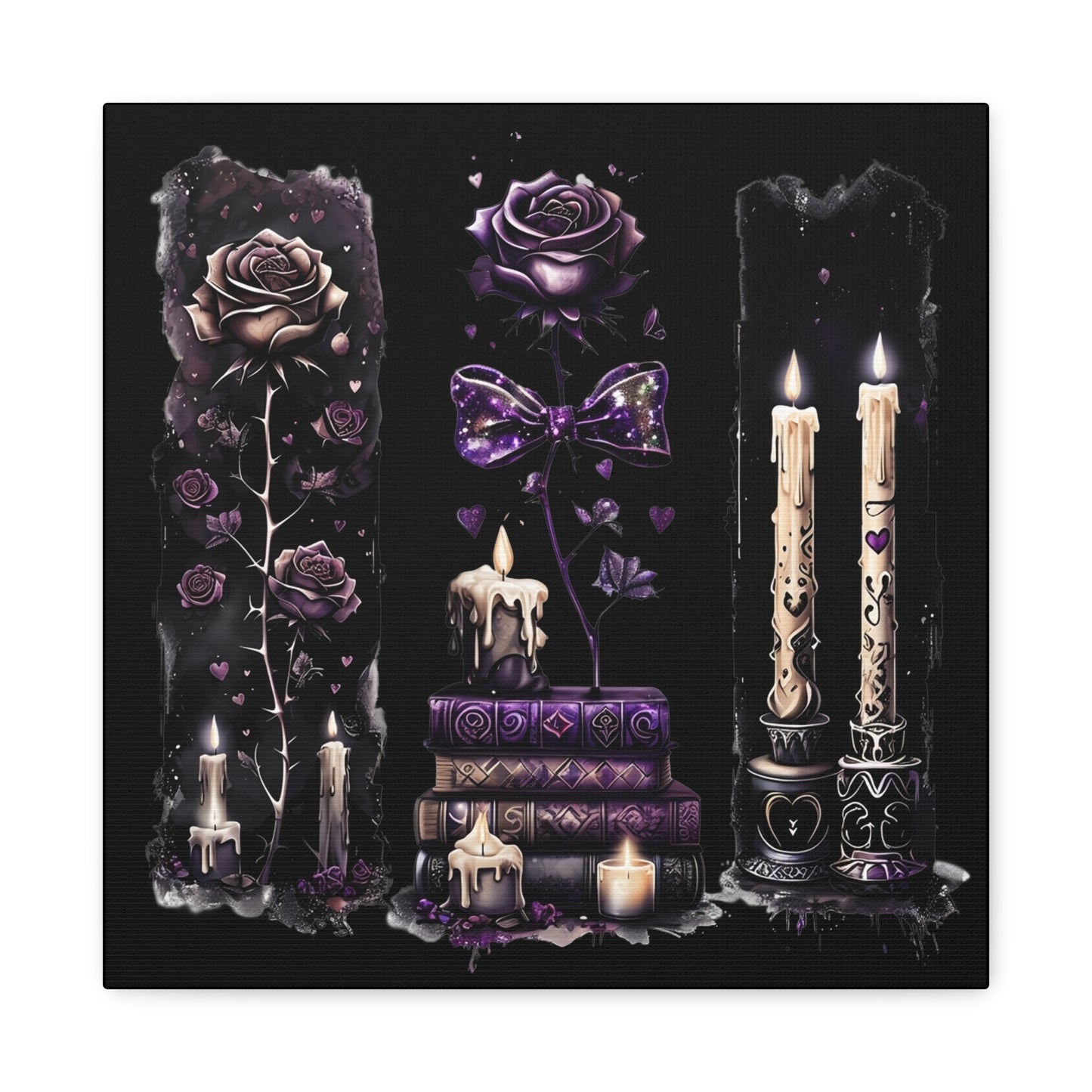 Gothic Booklover Canvas Print — Dark Roses & Stacked Books Wall Art