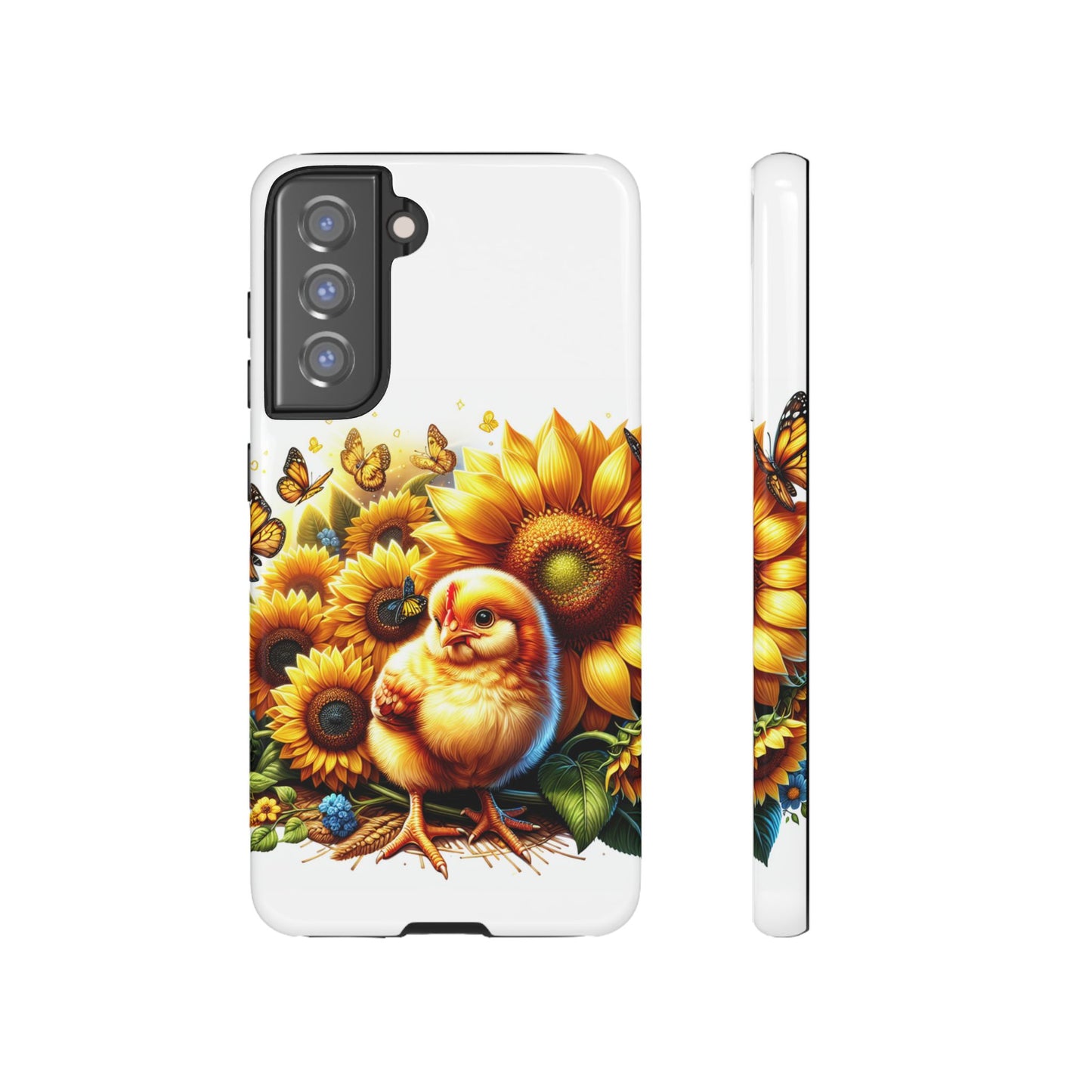 Cute Chicken With Sunflowers and Butterflies Phone Case