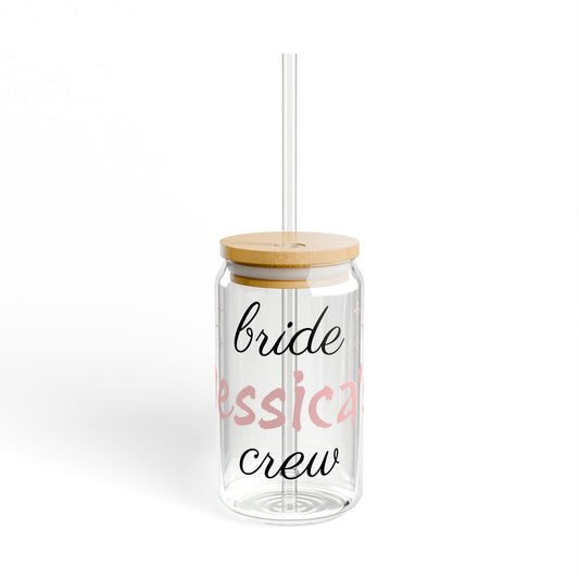 Personalized Bride's Crew Sipper Glass Can Tumbler, 16oz