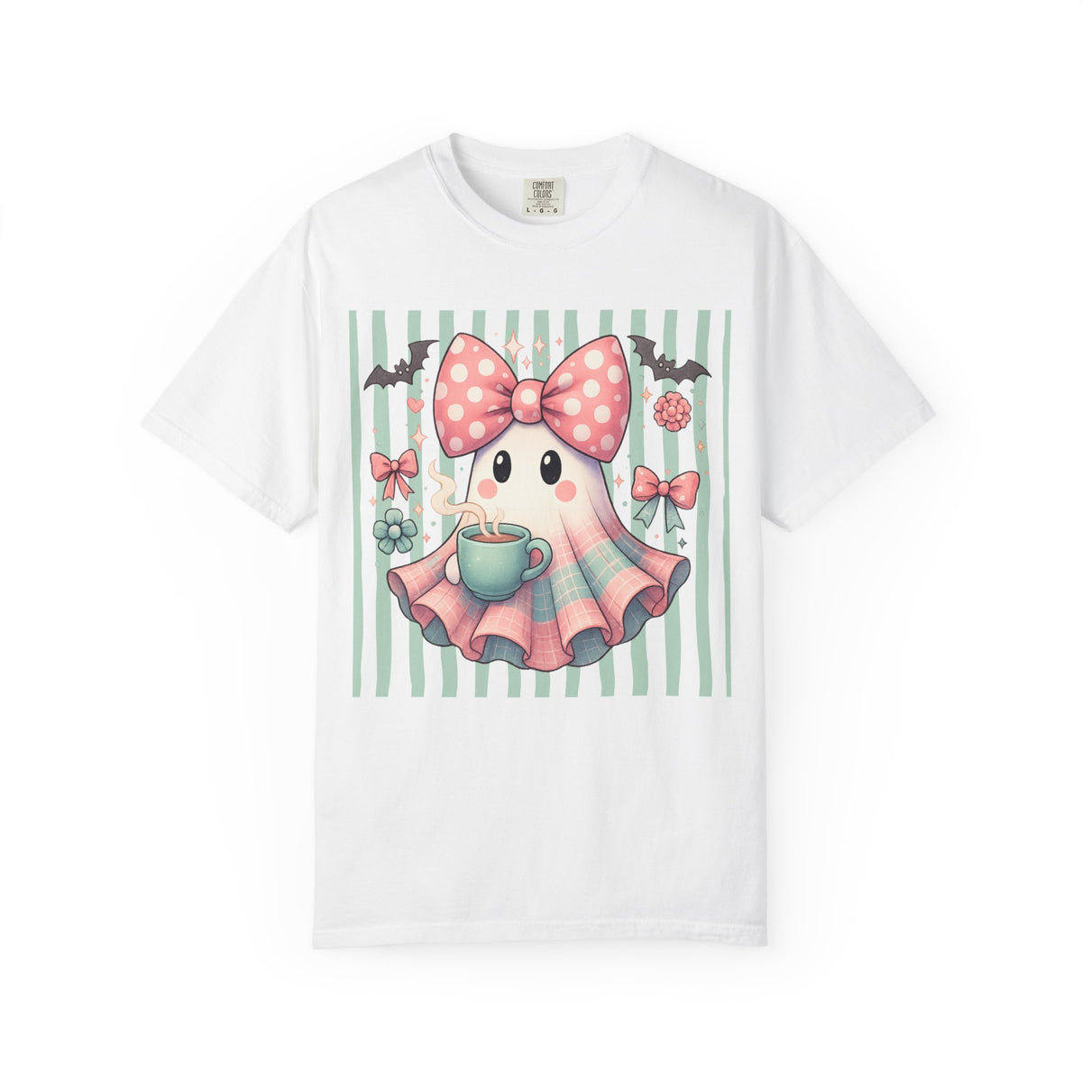 Cute Halloween Shirt | Girly Fun Ghost With Coffee T-shirt | Trendy Tops For Women