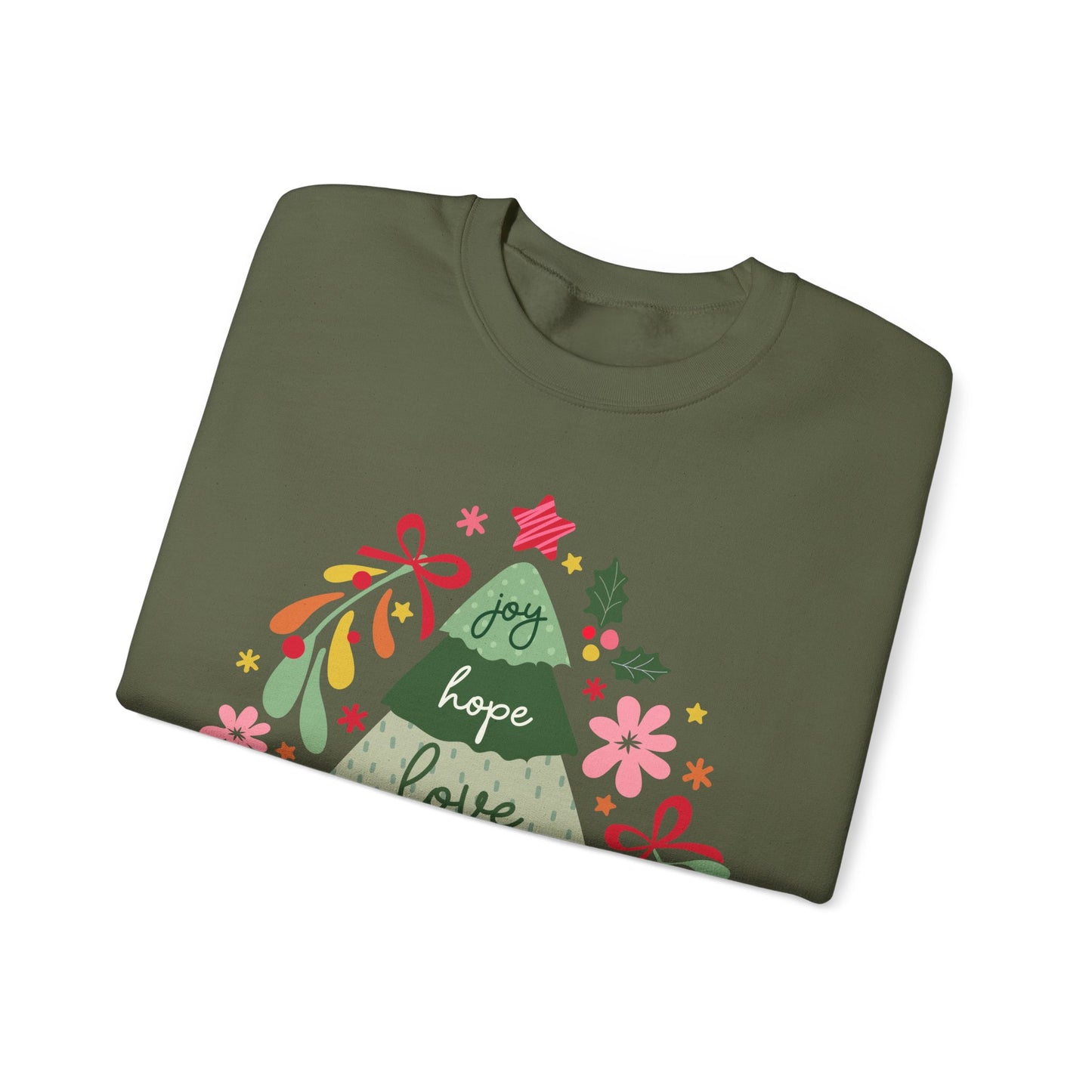 Christmas Tree  Sweatshirt — Joy Hope Love Peace Holiday Pullover