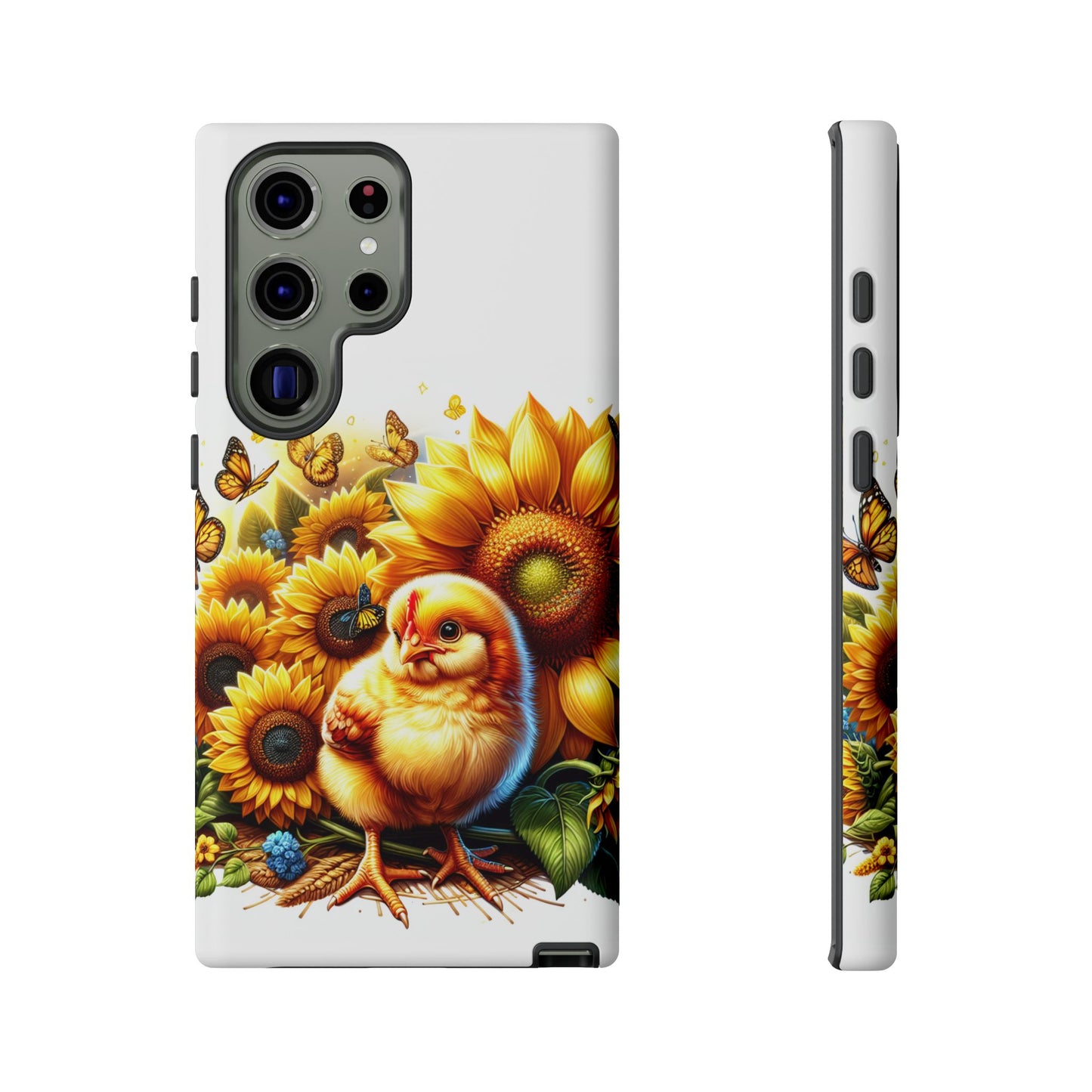 Cute Chicken With Sunflowers and Butterflies Phone Case