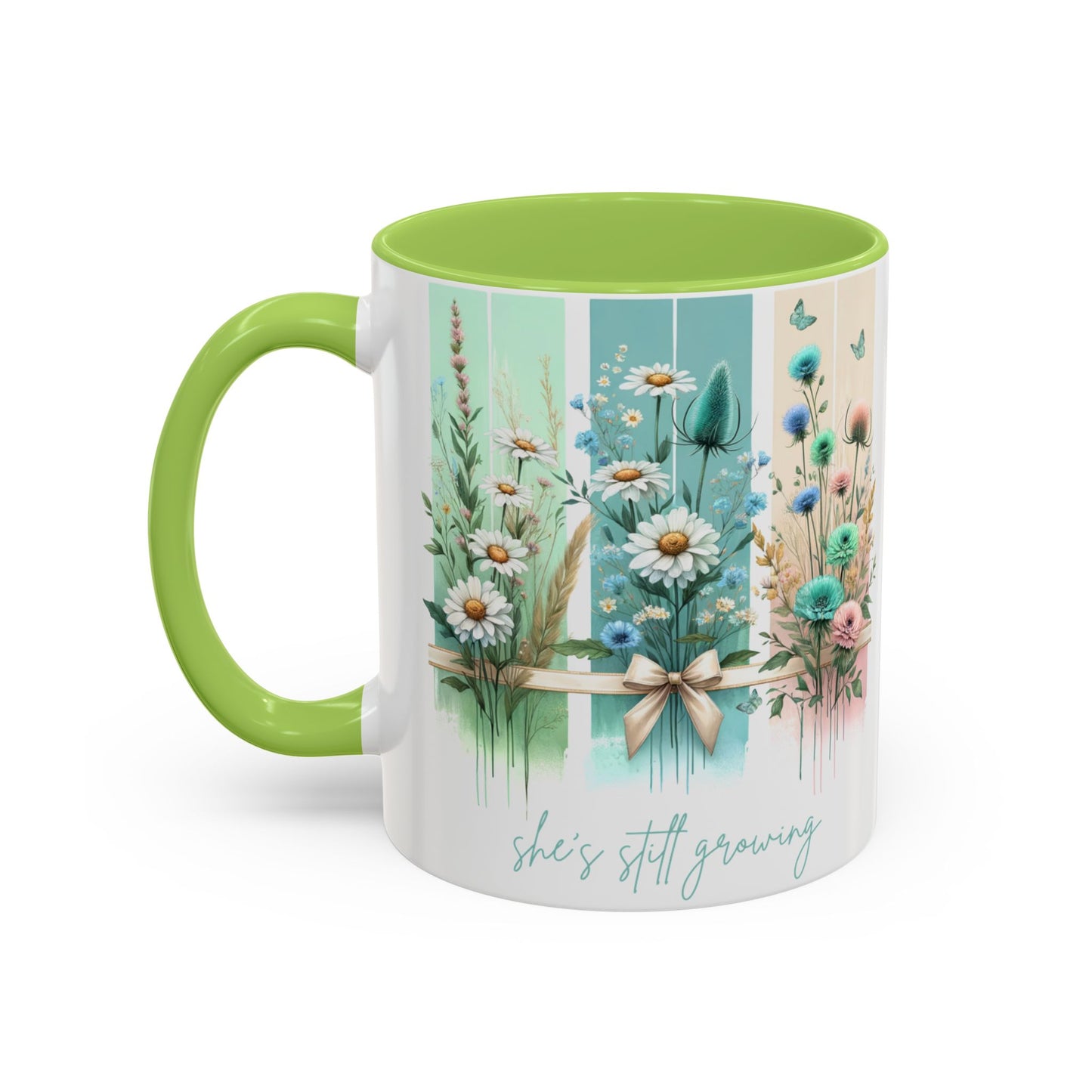 She’s Still Growing Mug | Floral Watercolor Inspirational Coffee Cup