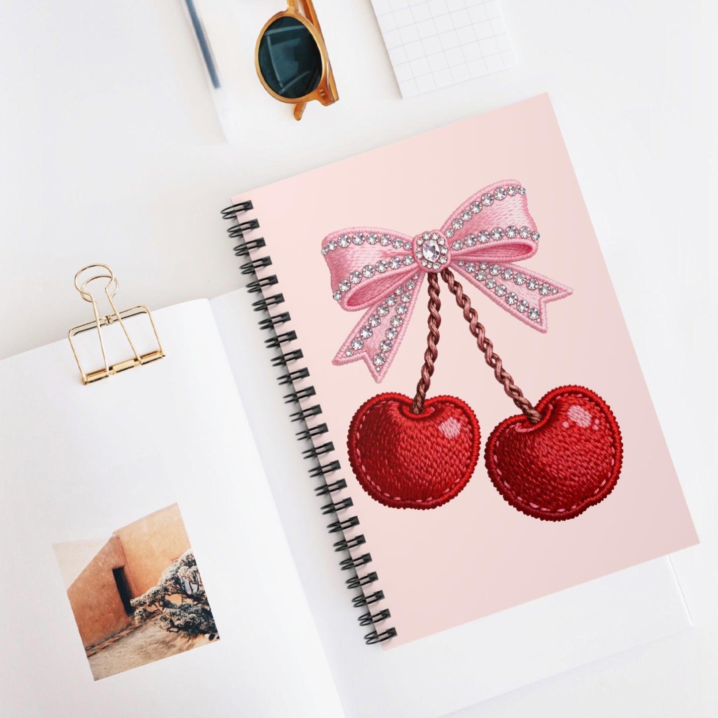 Cute Crochet Cherries Spiral Notebook , Ruled Journal