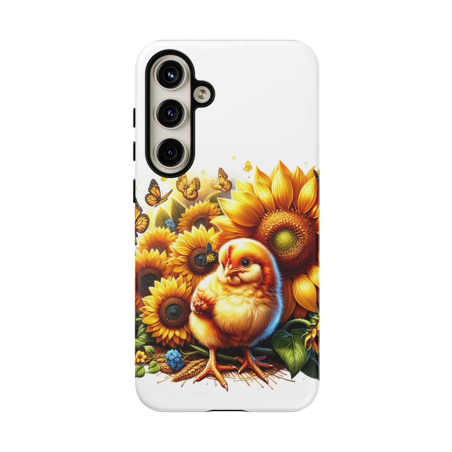 Cute Chicken With Sunflowers and Butterflies Phone Case