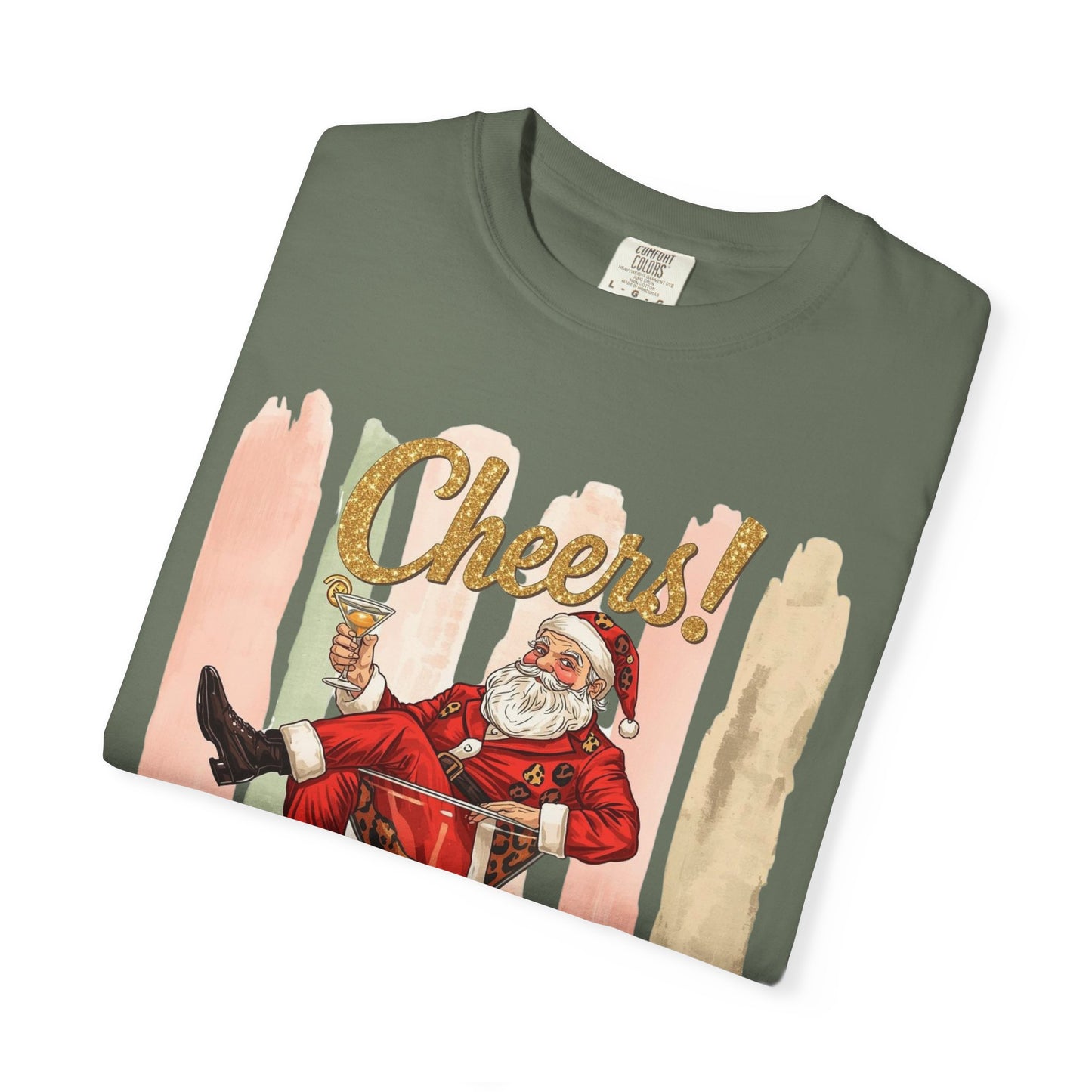 Christmas T-Shirt — Vintage Santa Claus “Cheers!” Holiday Tee, Funny Retro Christmas, Holiday Cocktail Shirt