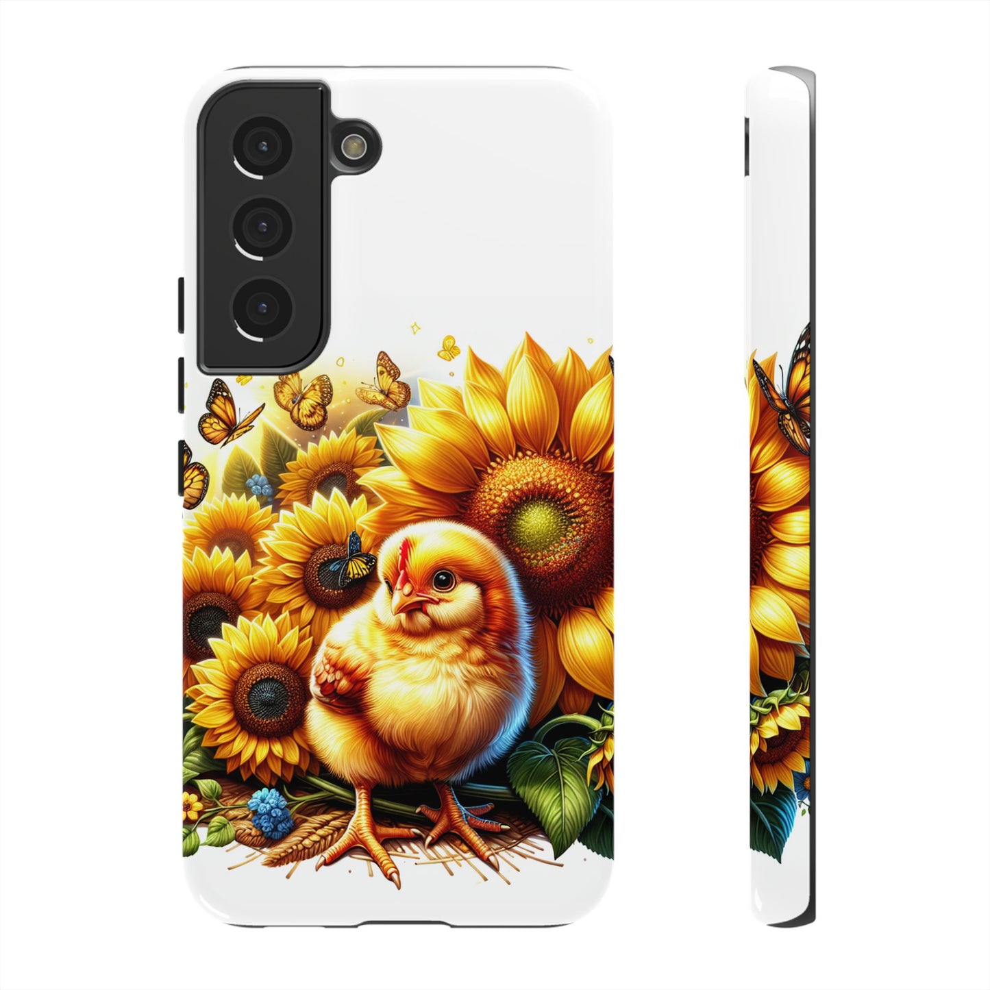 Cute Chicken With Sunflowers and Butterflies Phone Case