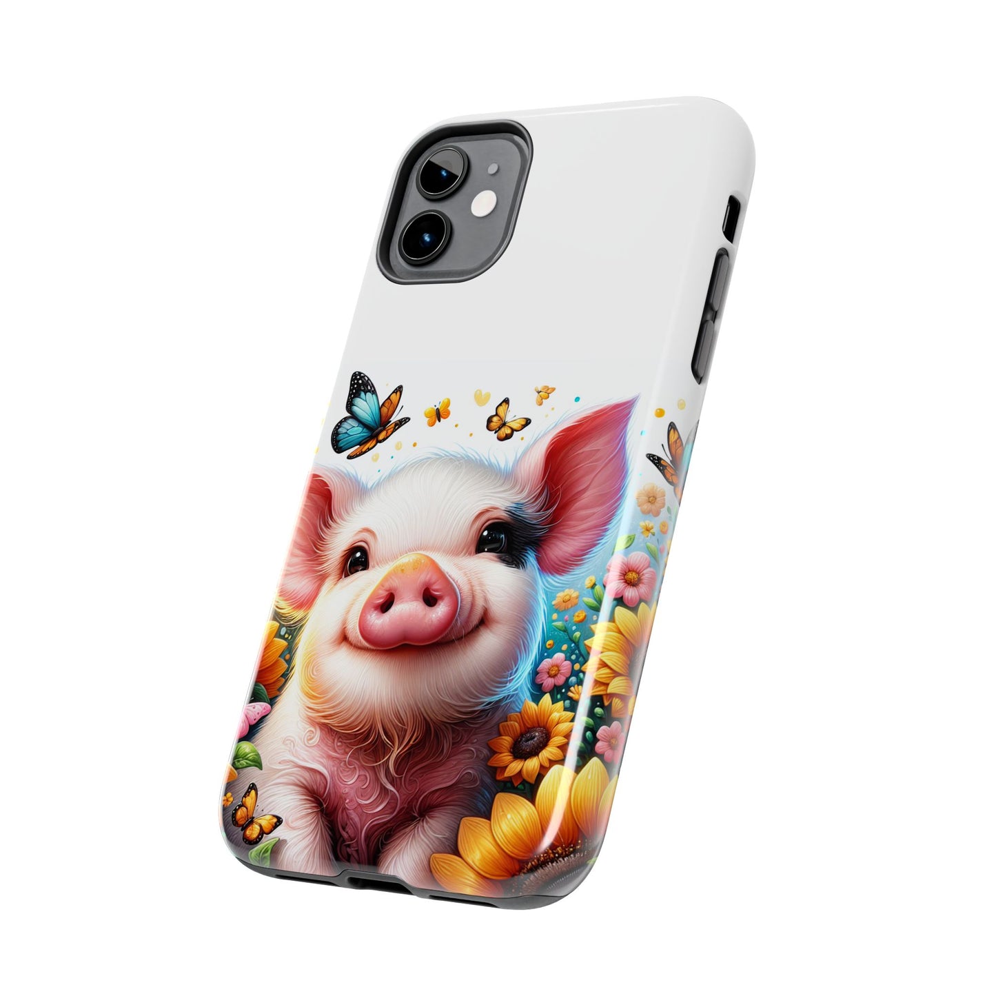 Cute Pig Surrounded With Sunflowers and Butterflies Phone Case