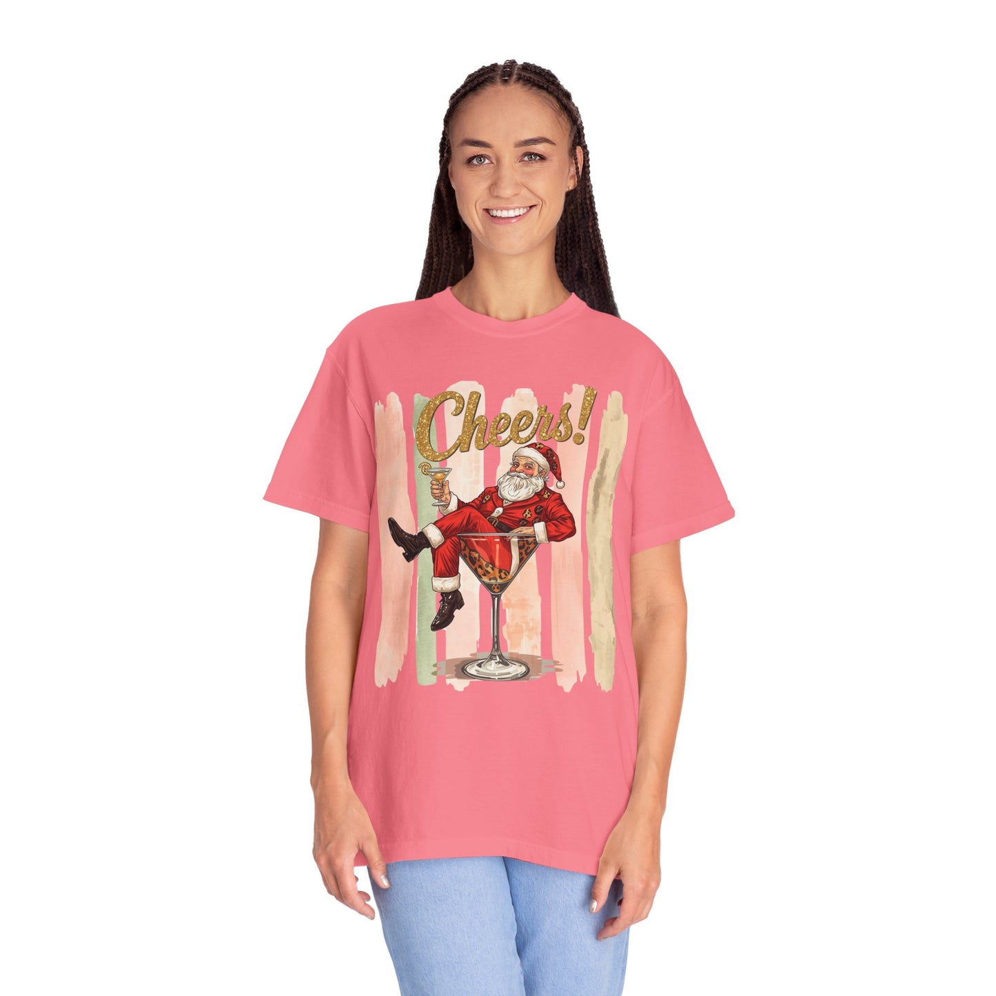 Christmas T-Shirt — Vintage Santa Claus “Cheers!” Holiday Tee, Funny Retro Christmas, Holiday Cocktail Shirt