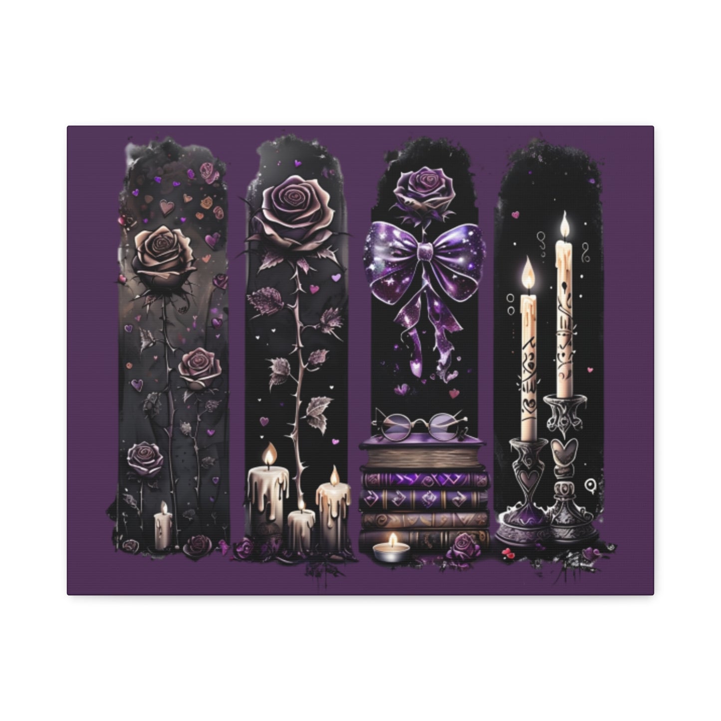 Gothic Purple Candle & Rose Matte Canvas Wall Art