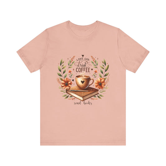 Love God, Drink Coffee, Read Books Tee | Fall Watercolor Books & Coffee Graphic Shirt