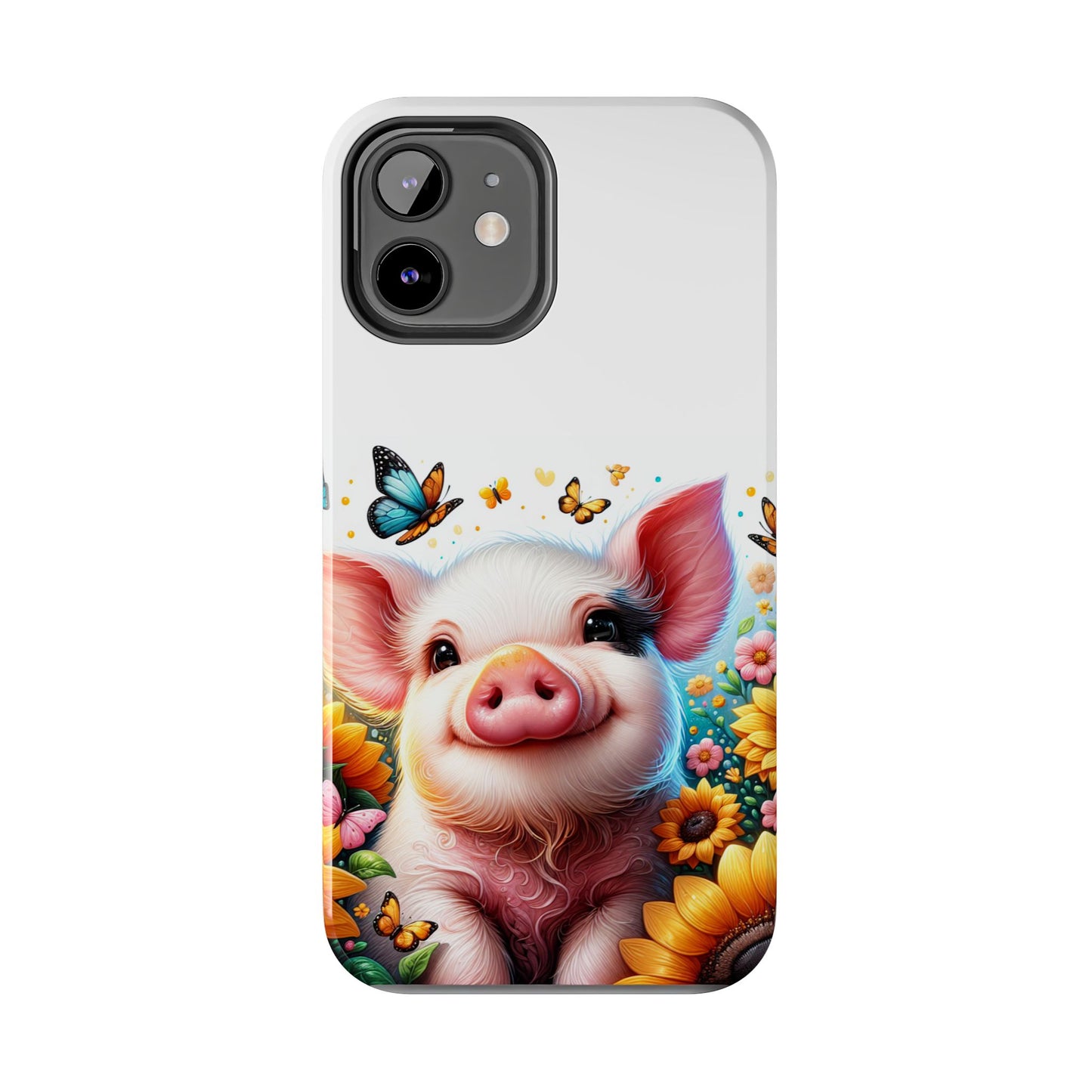 Cute Pig Surrounded With Sunflowers and Butterflies Phone Case