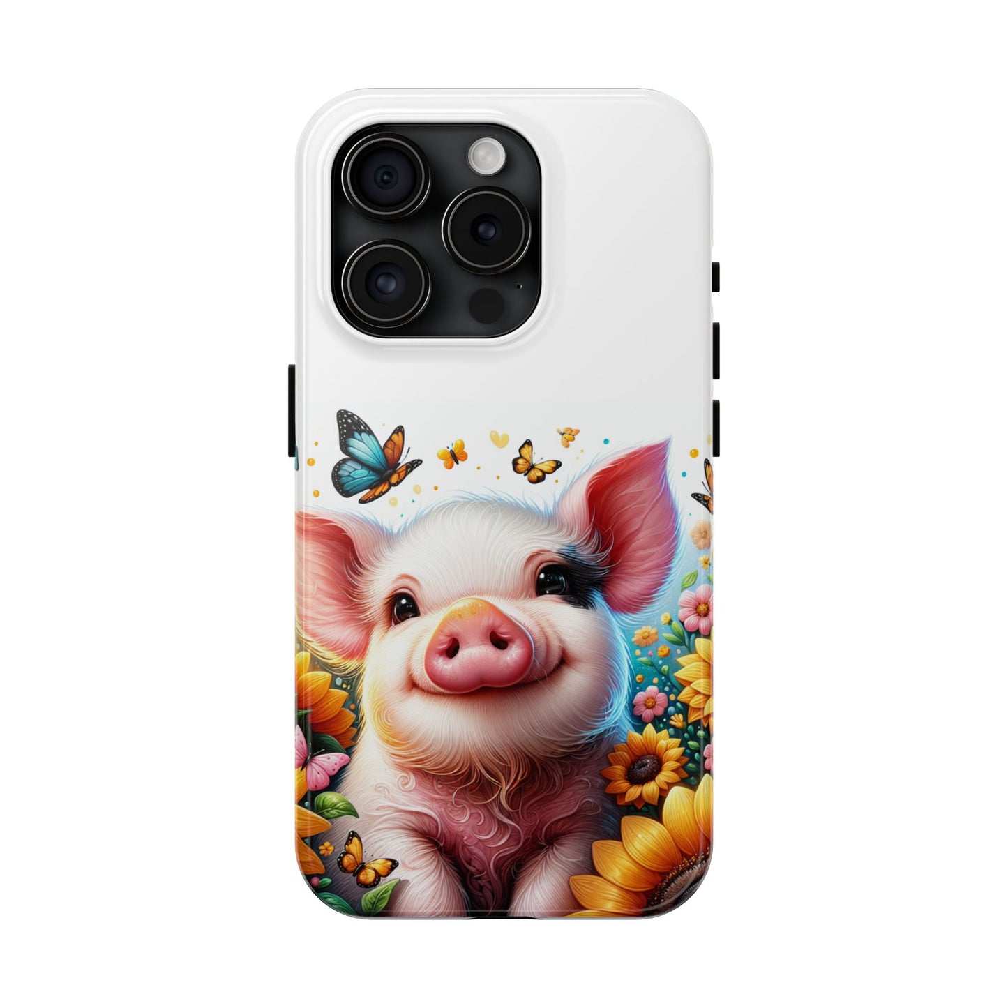 Cute Pig Surrounded With Sunflowers and Butterflies Phone Case