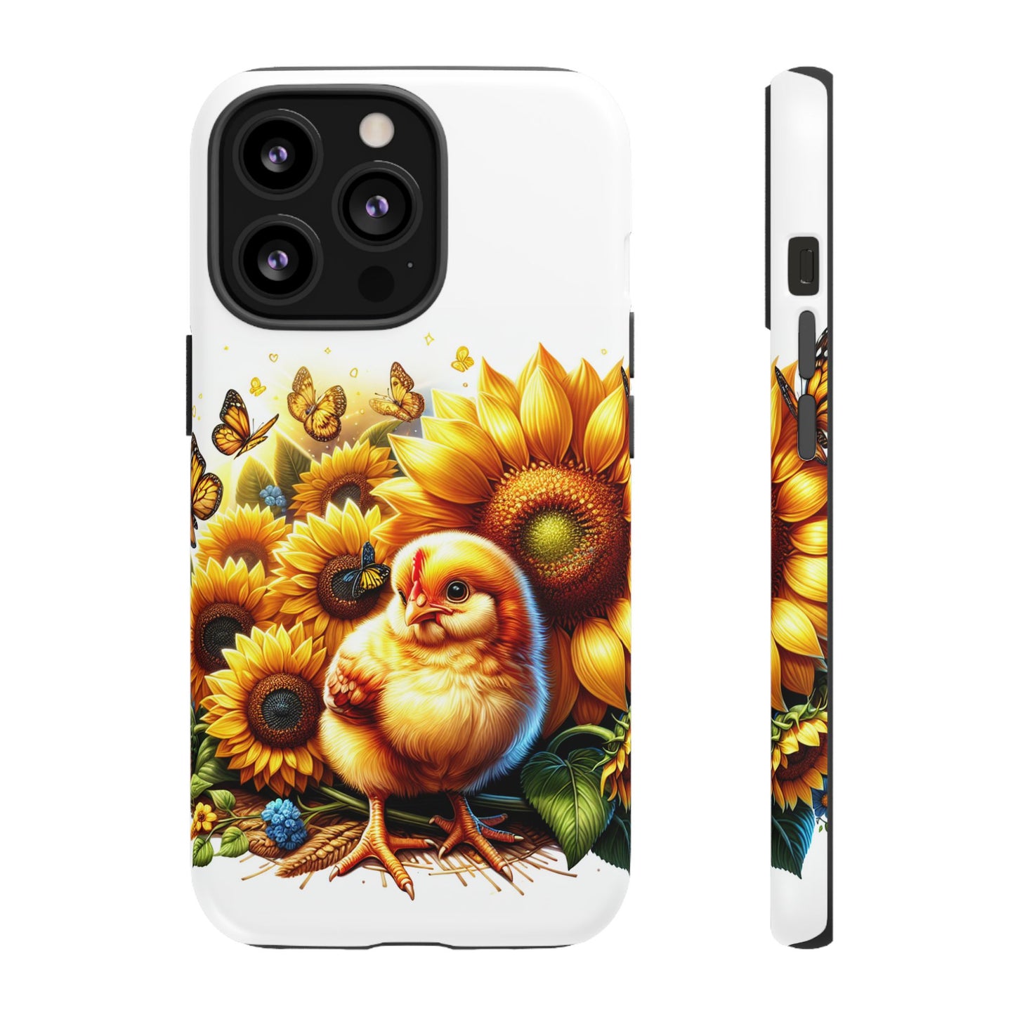 Cute Chicken With Sunflowers and Butterflies Phone Case