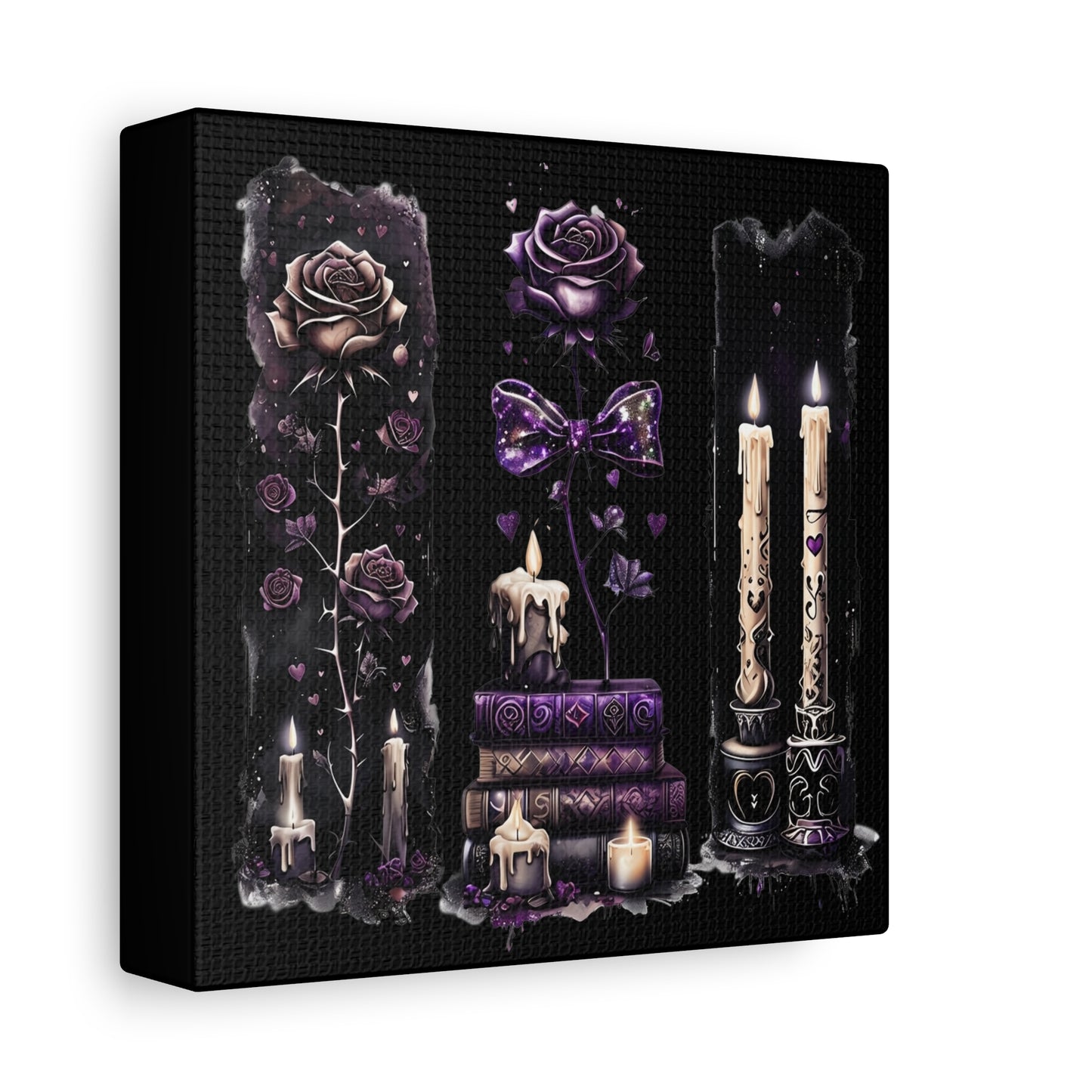 Gothic Booklover Canvas Print — Dark Roses & Stacked Books Wall Art