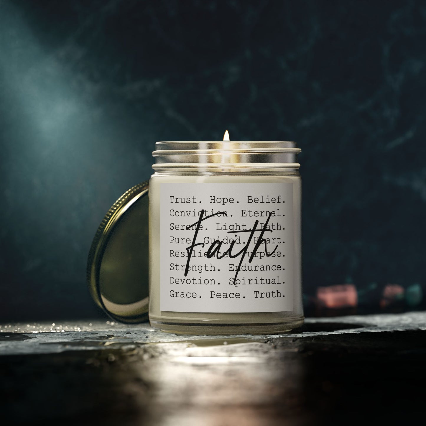 Inspirational Faith Over All Candle with Positive Affirmations (4oz & 9oz) - Faith & Serenity