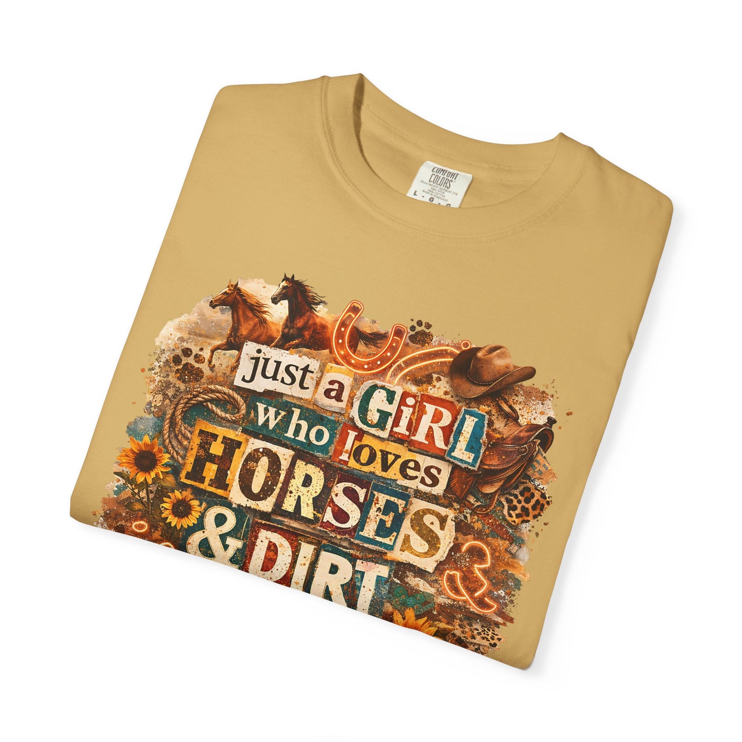 Just a Girl Who Loves Horses & Dirt Roads Shirt | Horse Girl Graphic Tee | Equestrian Gift for Women | Western Boho Shirt | Cowgirl Rodeo Tee