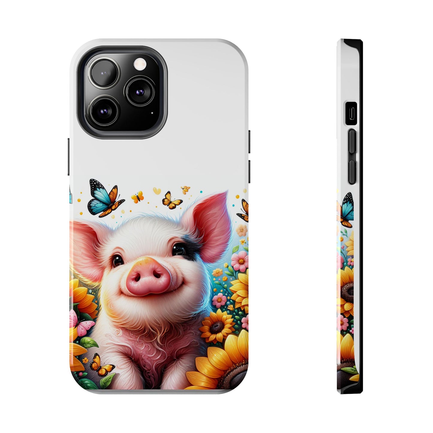 Cute Pig Surrounded With Sunflowers and Butterflies Phone Case