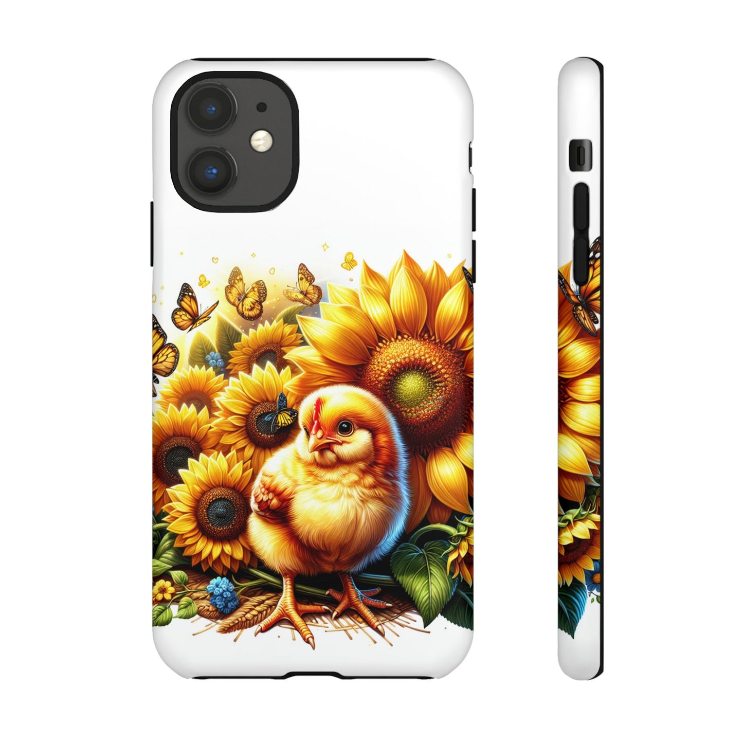 Cute Chicken With Sunflowers and Butterflies Phone Case