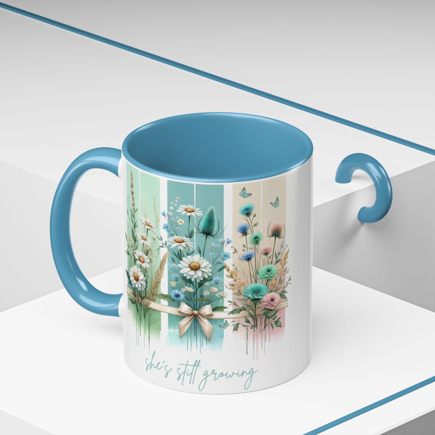 She’s Still Growing Mug | Floral Watercolor Inspirational Coffee Cup