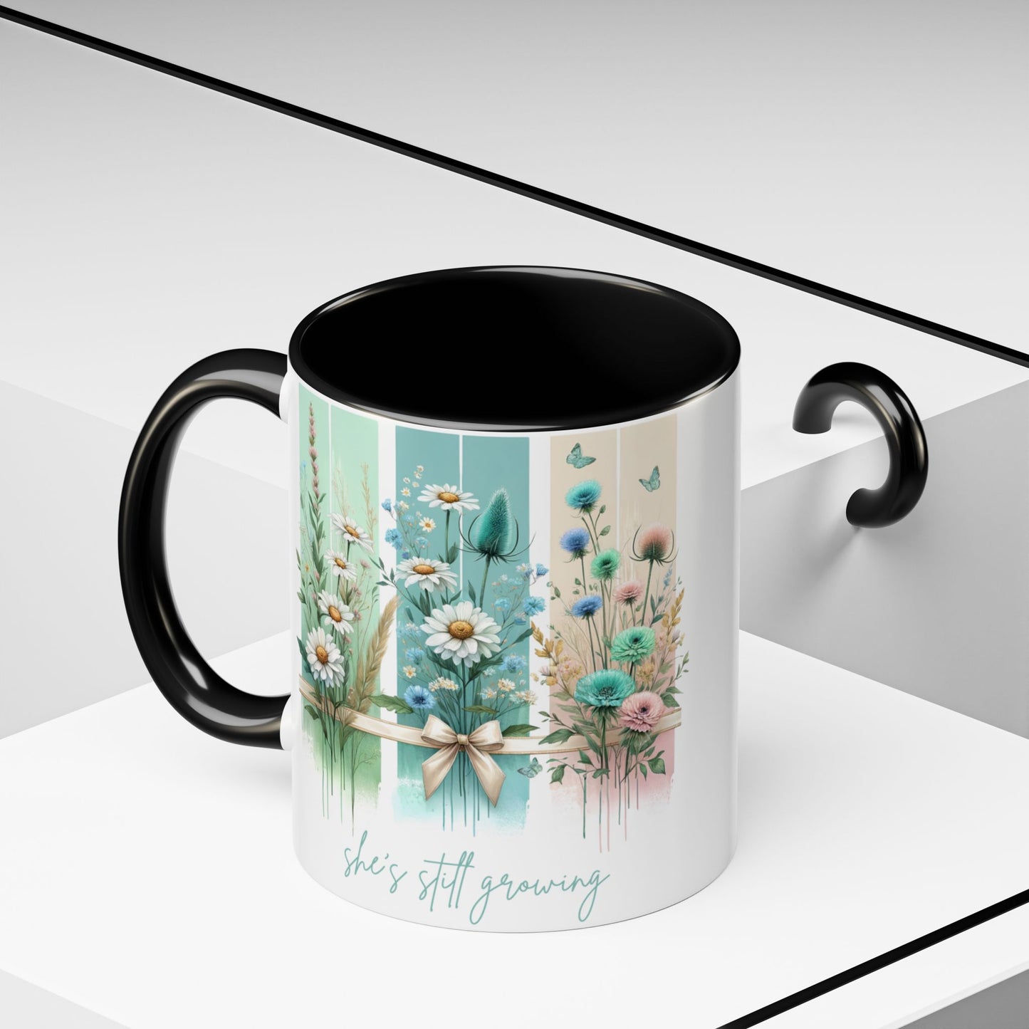 She’s Still Growing Mug | Floral Watercolor Inspirational Coffee Cup