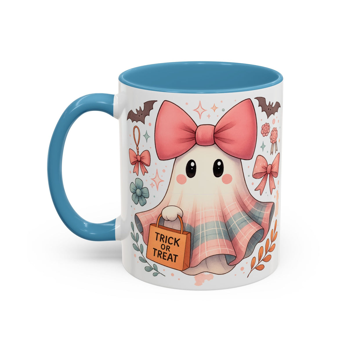 Cute Pink Ghost Coffee Mug — Halloween Kawaii Accent Mug (11/15oz)
