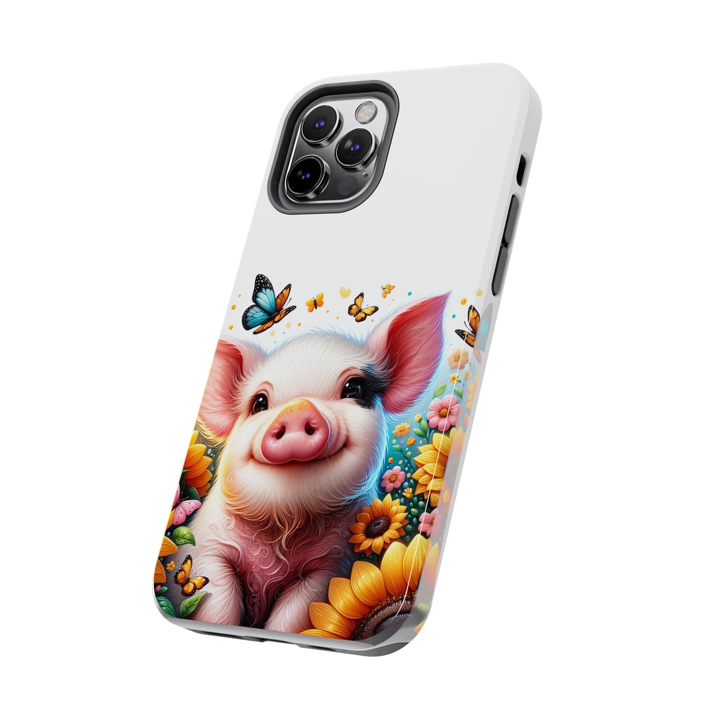 Cute Pig Surrounded With Sunflowers and Butterflies Phone Case