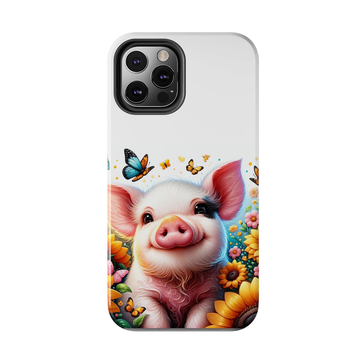 Cute Pig Surrounded With Sunflowers and Butterflies Phone Case