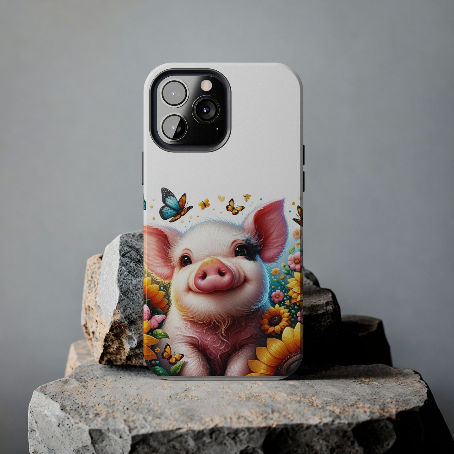 Cute Pig Surrounded With Sunflowers and Butterflies Phone Case