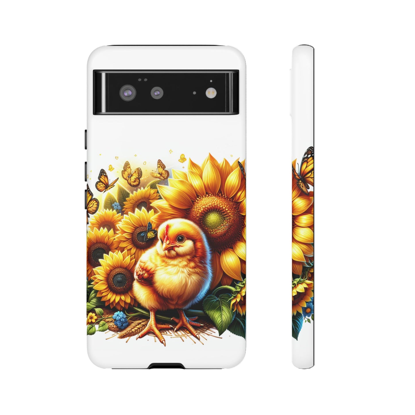 Cute Chicken With Sunflowers and Butterflies Phone Case