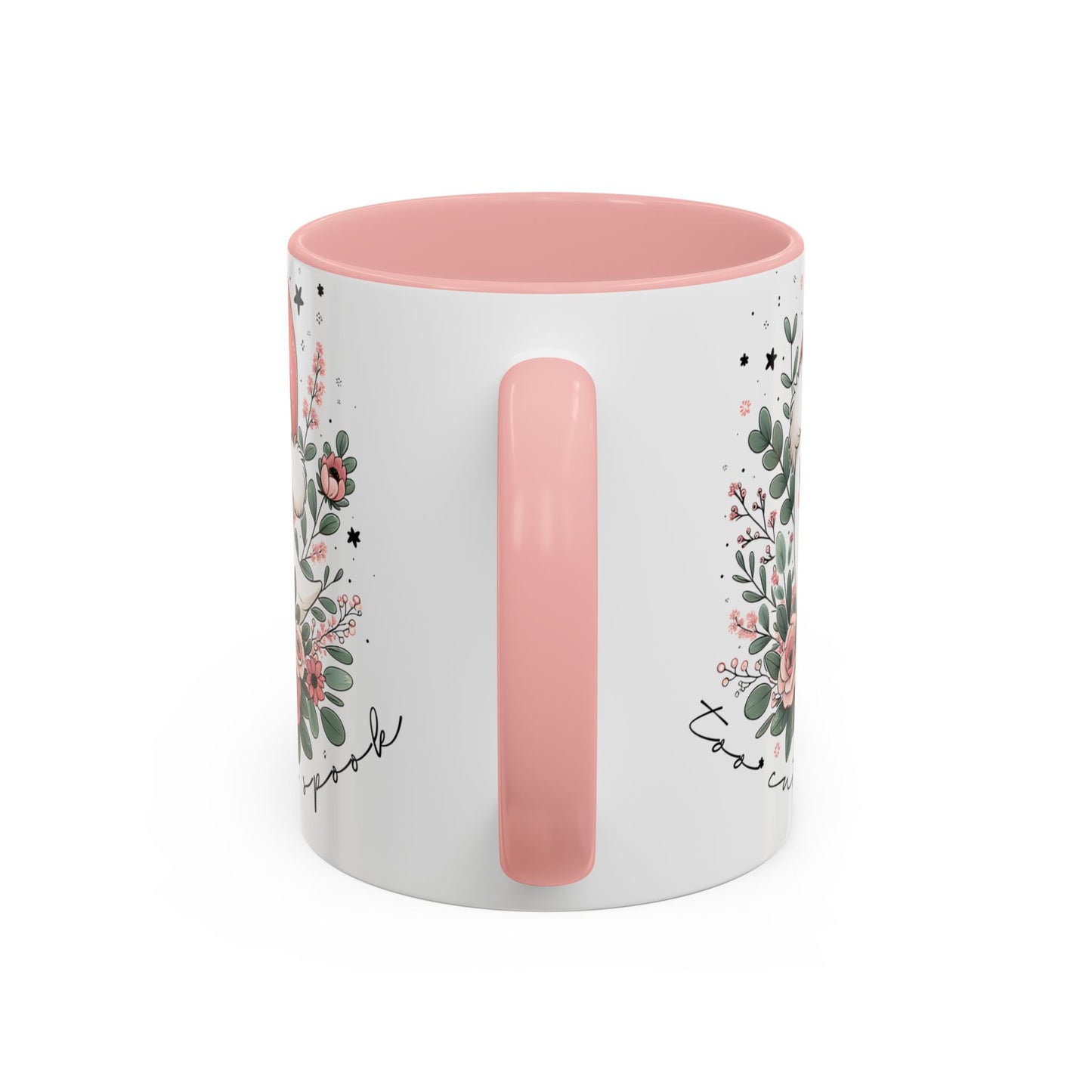 Too Cute to Spook Mug | Ghost with Pink Santa Hat & Coffee | Pastel Christmas Holiday Mug