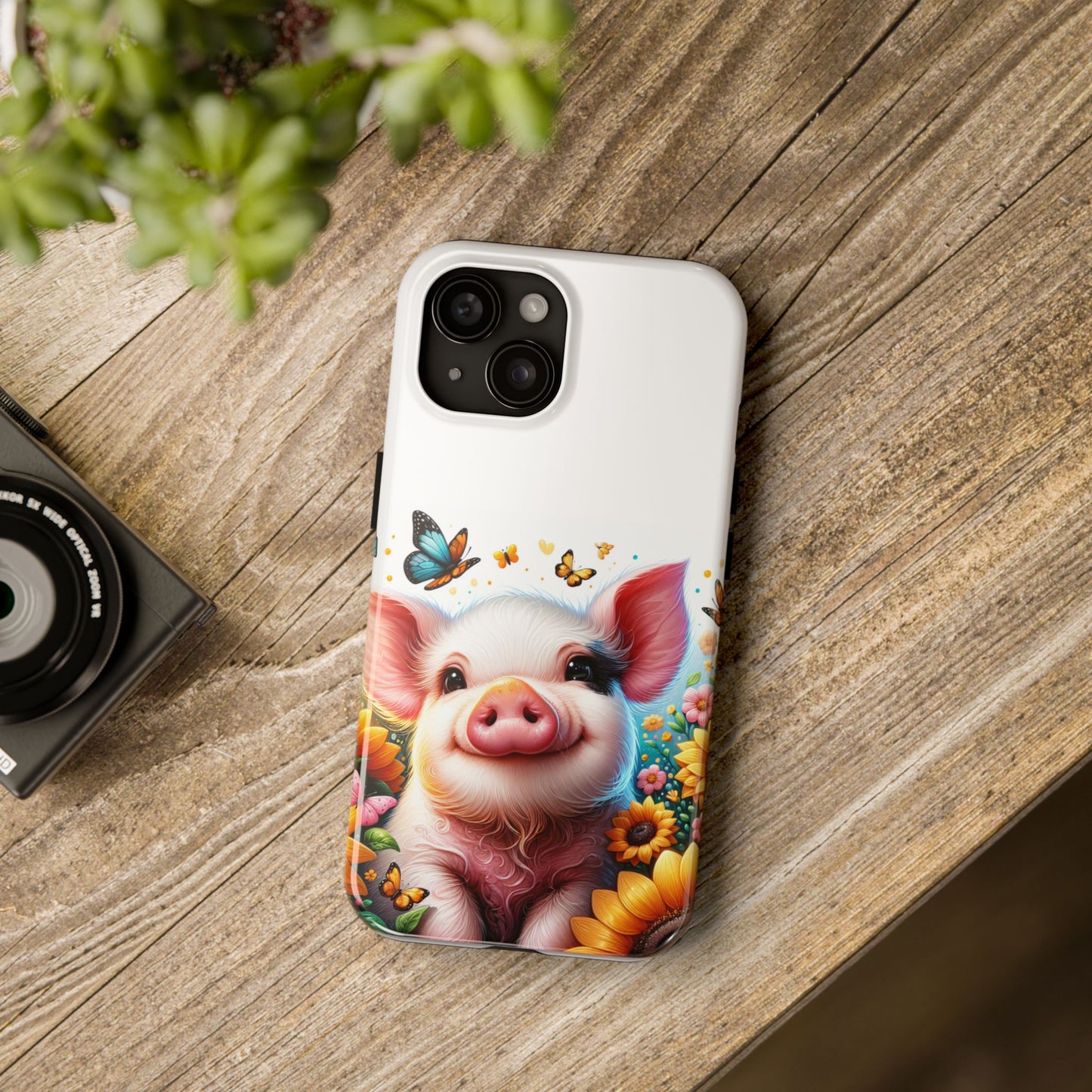 Cute Pig Surrounded With Sunflowers and Butterflies Phone Case