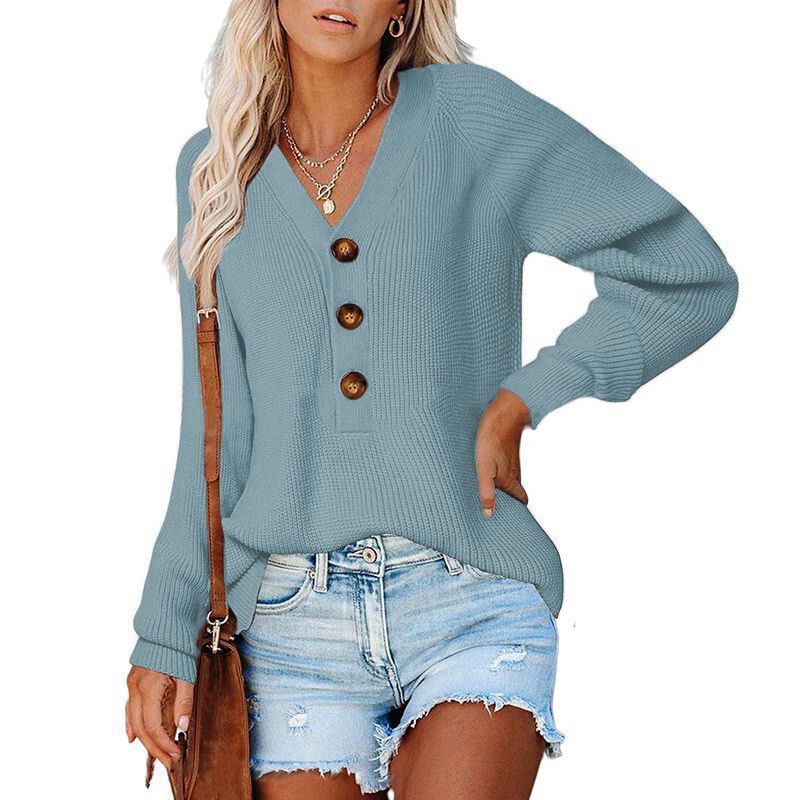 Knitted V-Neck Button Sweater
