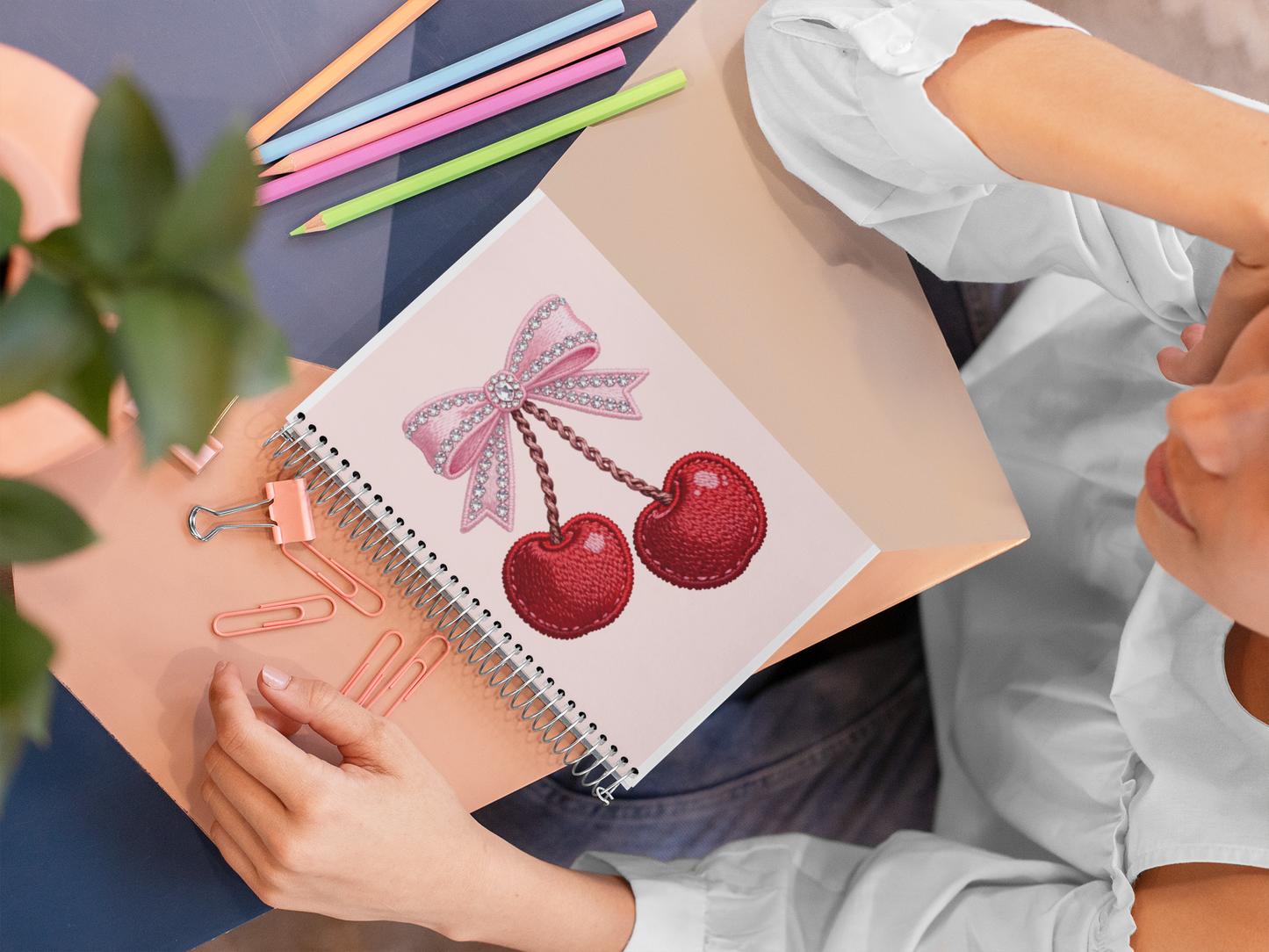 Cute Crochet Cherries Spiral Notebook , Ruled Journal