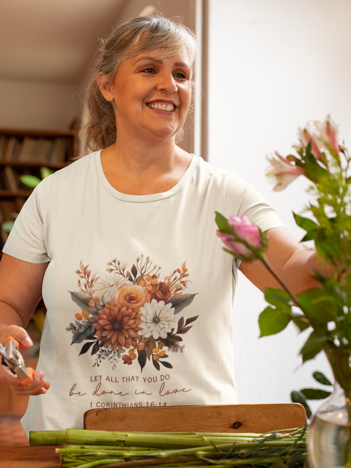 Floral Scripture T-Shirt “Let All That You Do Be Done in Love” Christian Graphic Tee