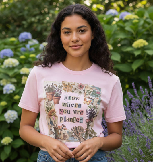 Grow Where You Are Planted Shirt | Cottagecore Botanical| Plant Mom Gift for Women | Vintage Garden Graphic Tee | Inspirational Nature Shirt
