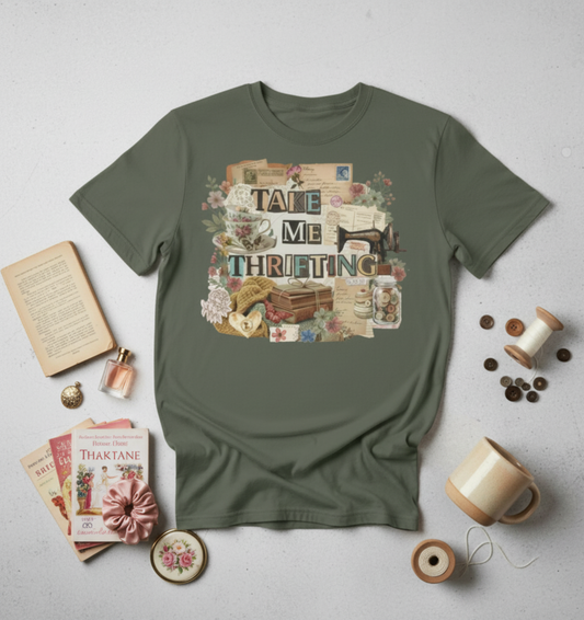 Take Me Thrifting Shirt | Cottagecore Vintage Aesthetic Tee | Thrift Lover Gift for Women | Grandmacore Graphic Tee | Retro Thrift Shirt