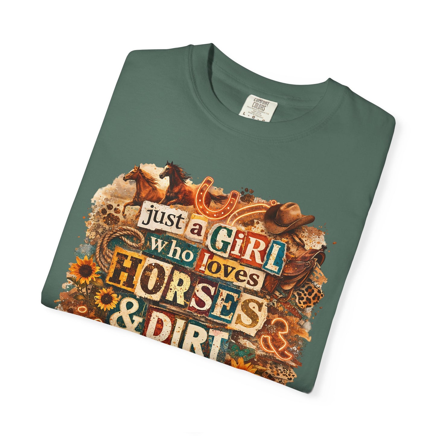 Just a Girl Who Loves Horses & Dirt Roads Shirt | Horse Girl Graphic Tee | Equestrian Gift for Women | Western Boho Shirt | Cowgirl Rodeo Tee