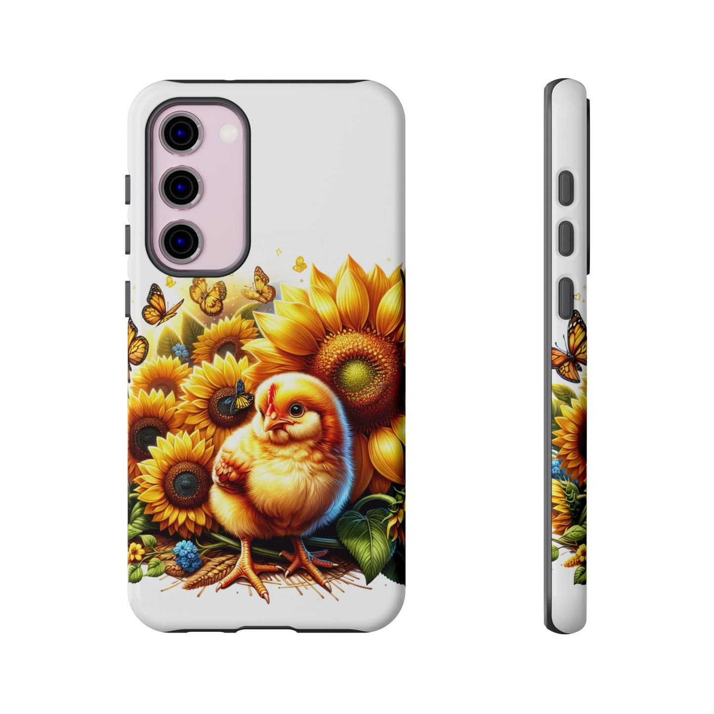 Cute Chicken With Sunflowers and Butterflies Phone Case