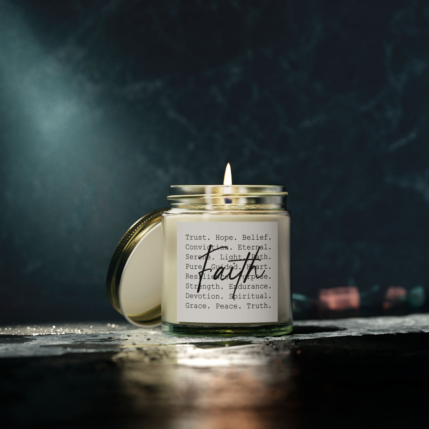 Inspirational Faith Over All Candle with Positive Affirmations (4oz & 9oz) - Faith & Serenity