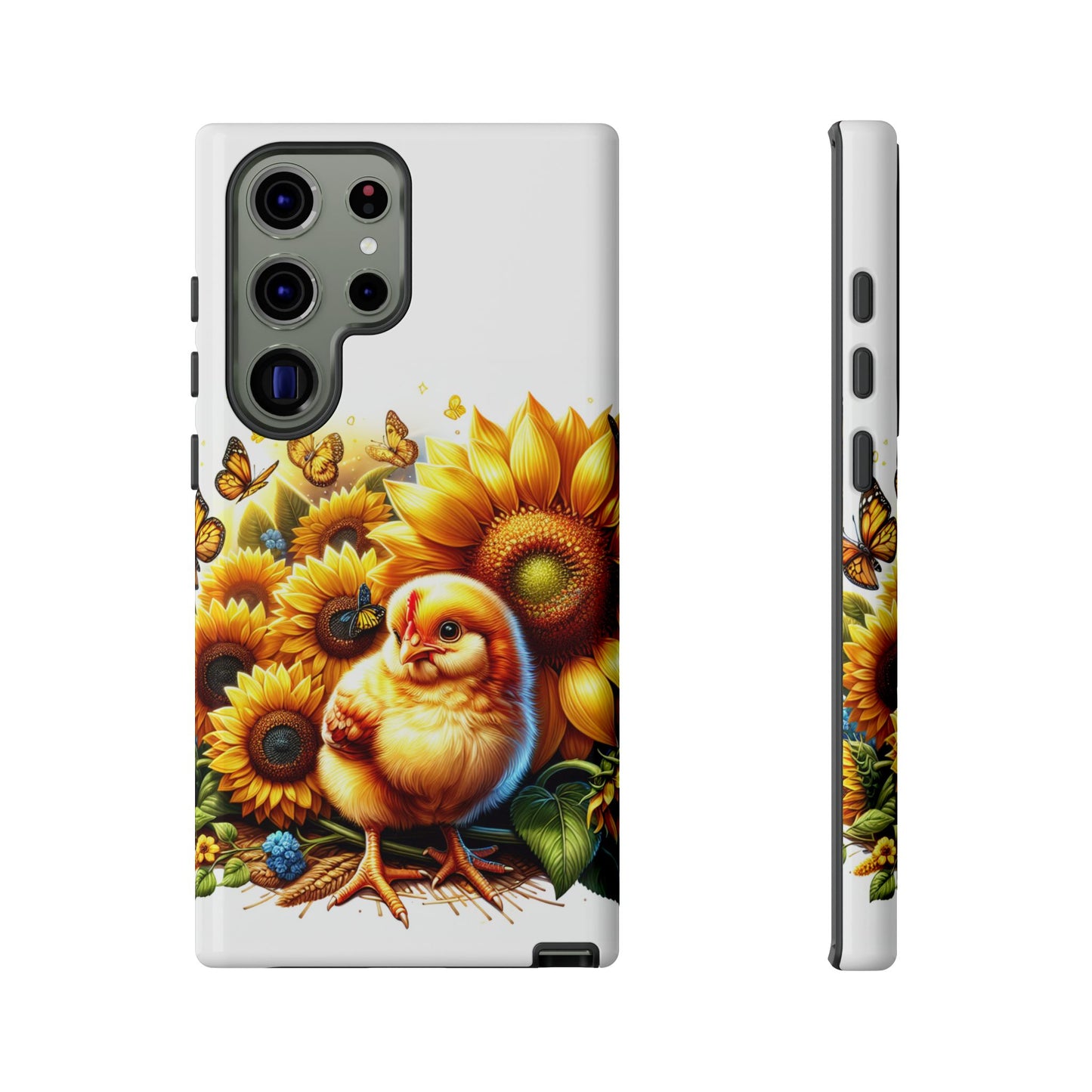 Cute Chicken With Sunflowers and Butterflies Phone Case