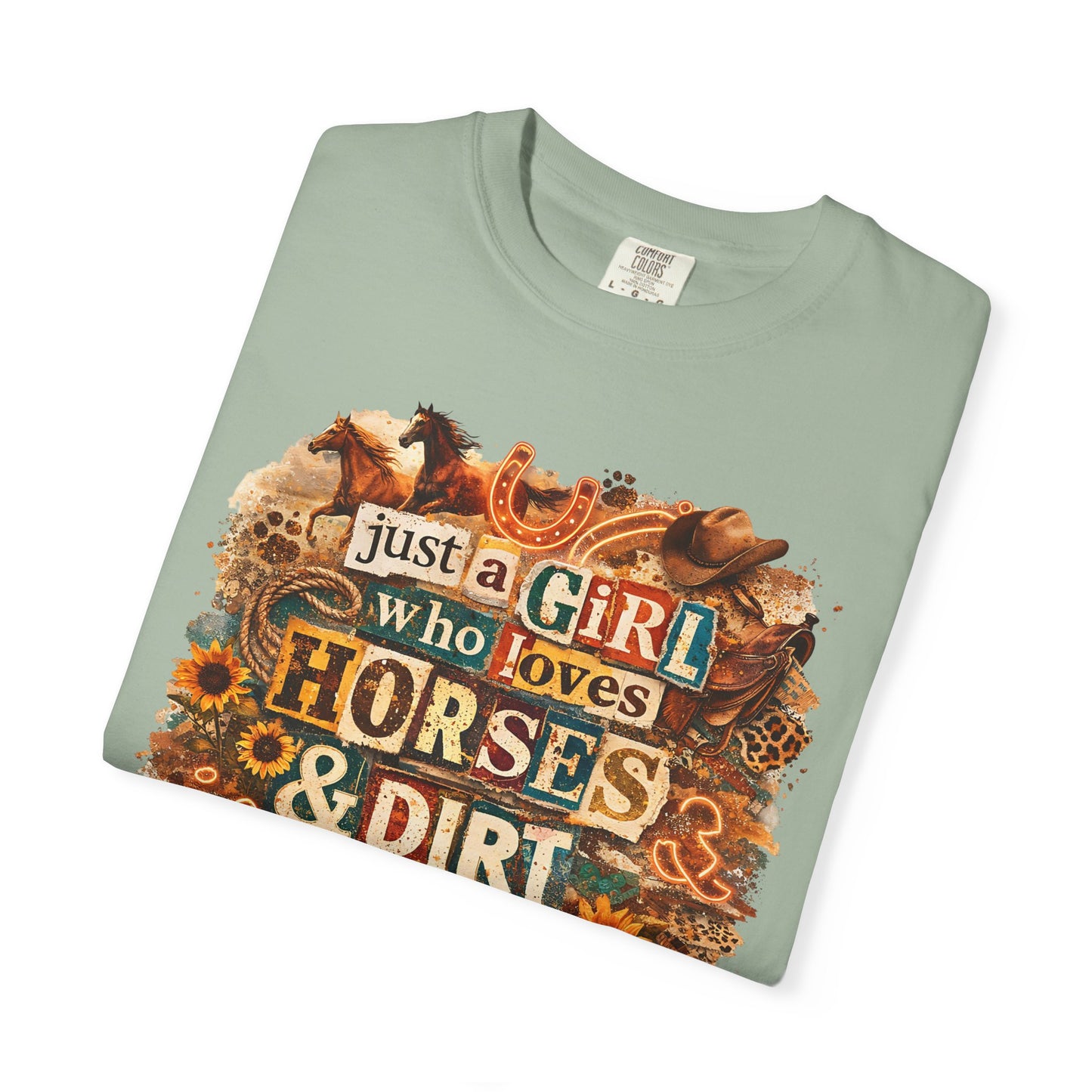Just a Girl Who Loves Horses & Dirt Roads Shirt | Horse Girl Graphic Tee | Equestrian Gift for Women | Western Boho Shirt | Cowgirl Rodeo Tee