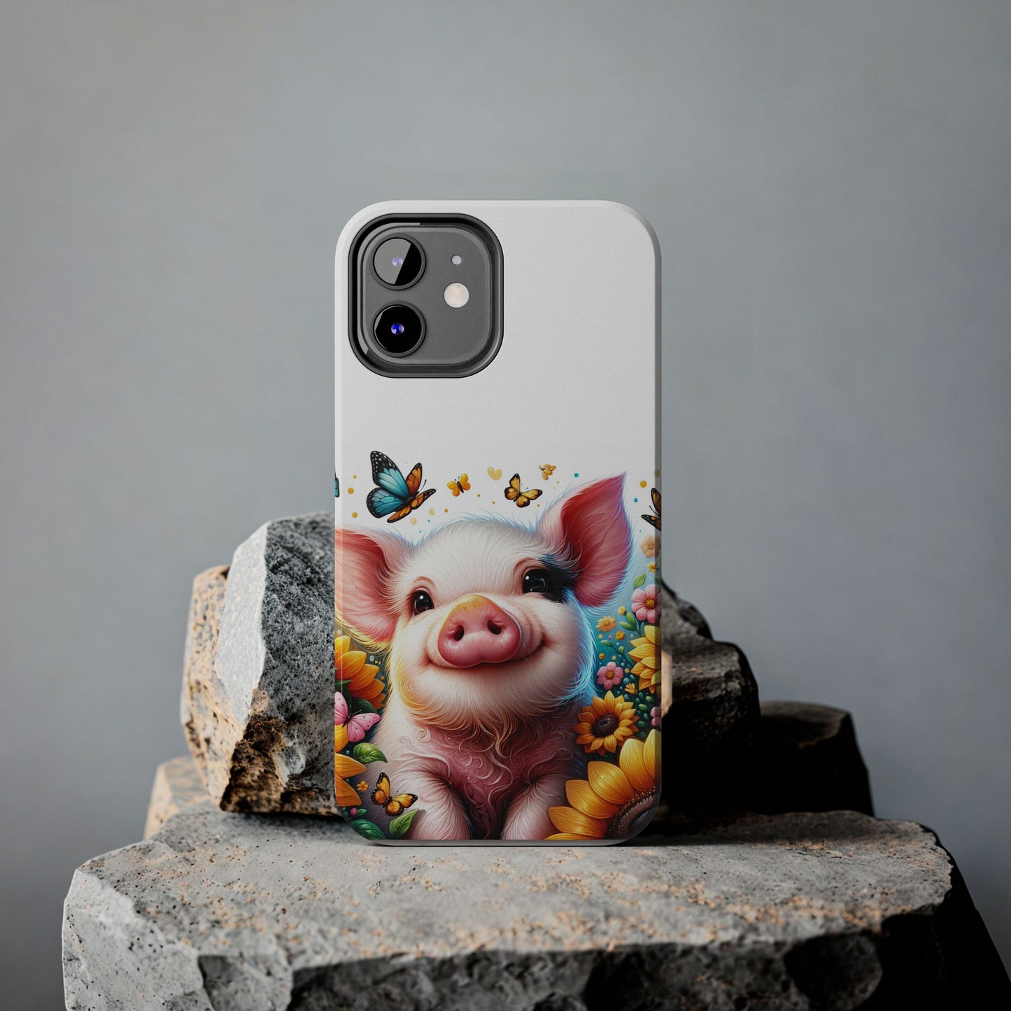 Cute Pig Surrounded With Sunflowers and Butterflies Phone Case