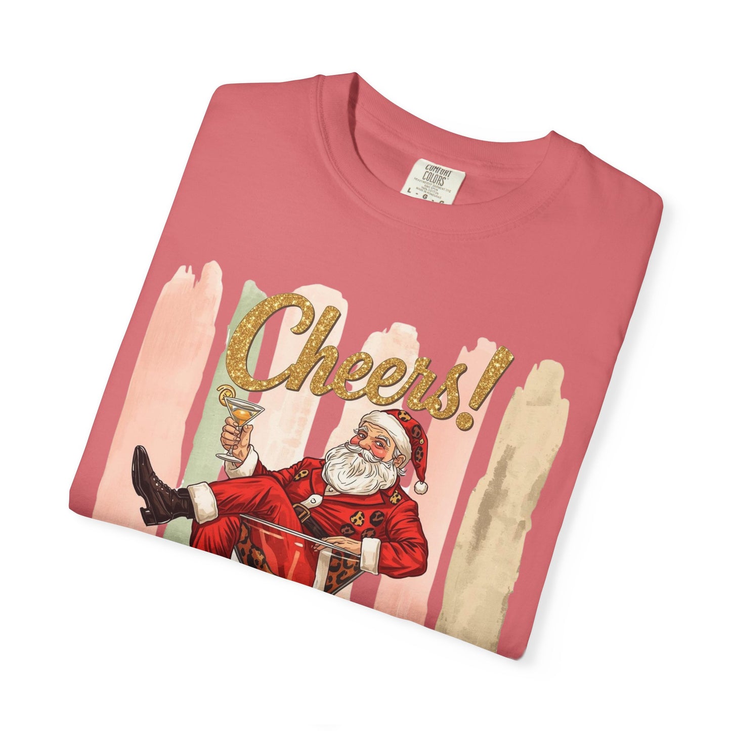 Christmas T-Shirt — Vintage Santa Claus “Cheers!” Holiday Tee, Funny Retro Christmas, Holiday Cocktail Shirt