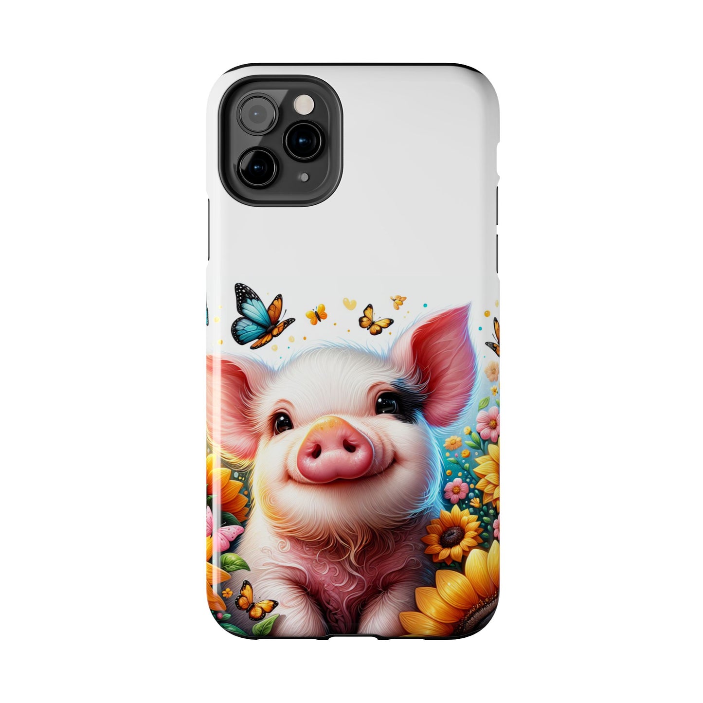 Cute Pig Surrounded With Sunflowers and Butterflies Phone Case