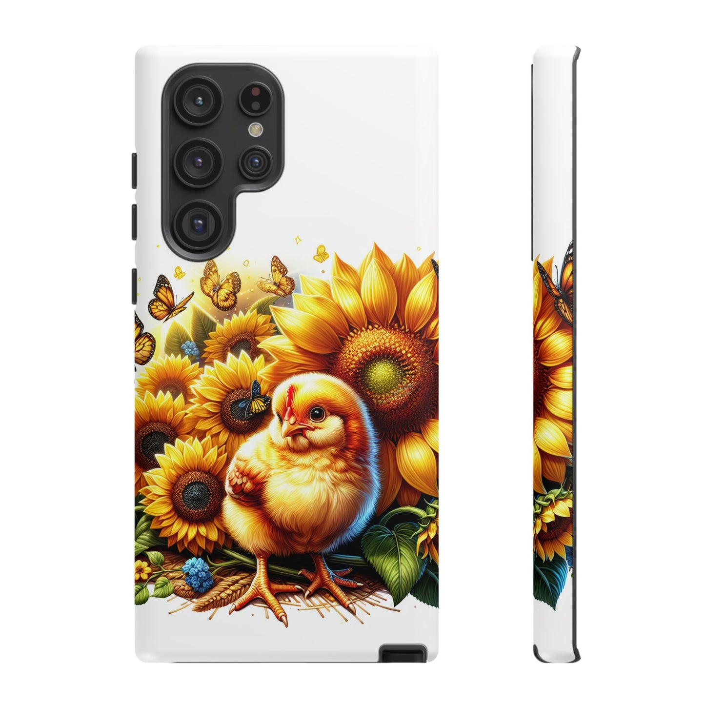 Cute Chicken With Sunflowers and Butterflies Phone Case